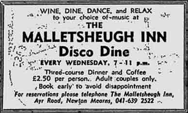 Malletsheugh Inn advert 1978